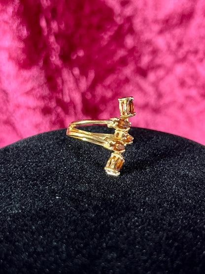 Vintage 18K HGE Cocktail Ring – Marquise Cut Amber Rhinestones - Size 5