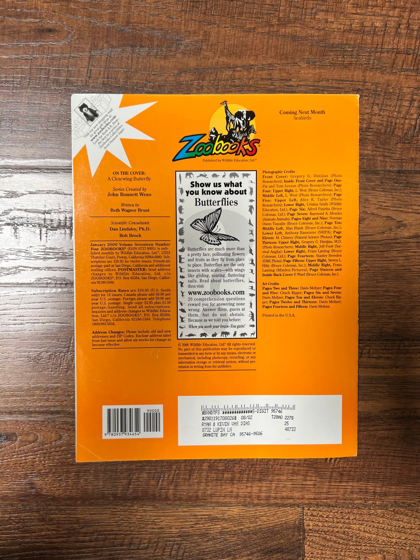 Vintage Ephemera - Magazine - Zoobooks - Butterflies - January 2000