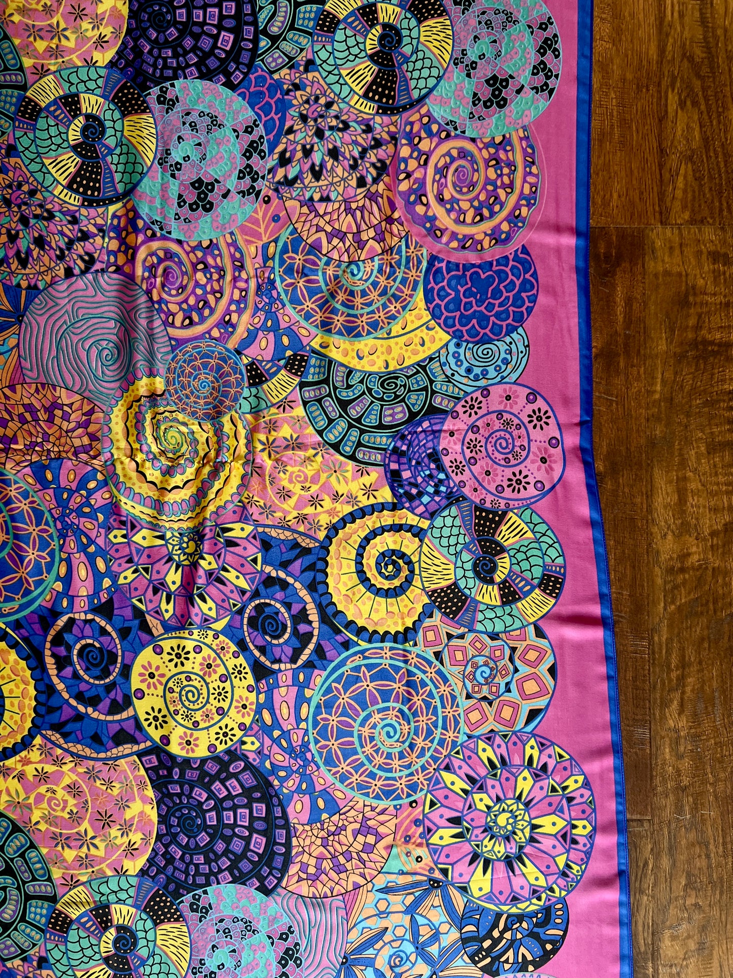 Vintage Hermes Long 100% Silk Scarf - Reves d'Escargot Snails' Dream Pink and Blue Design