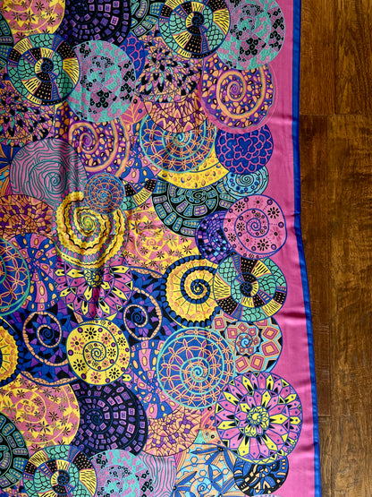 Vintage Hermes Long 100% Silk Scarf - Reves d'Escargot Snails' Dream Pink and Blue Design