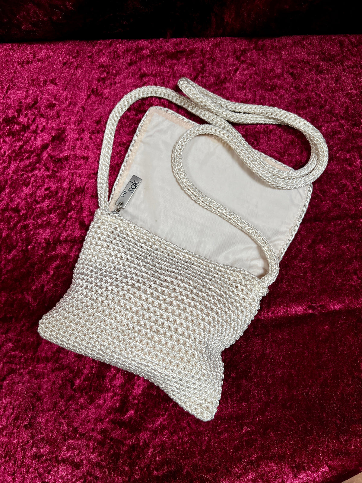 Vintage The Sak Crochet Crossbody Bag - Sandy White Mini Flap Purse