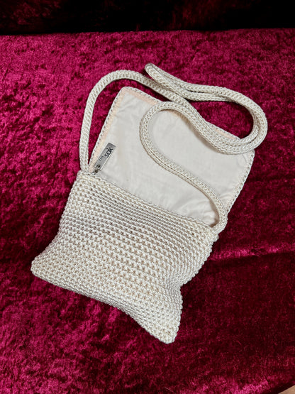 Vintage The Sak Crochet Crossbody Bag - Sandy White Mini Flap Purse