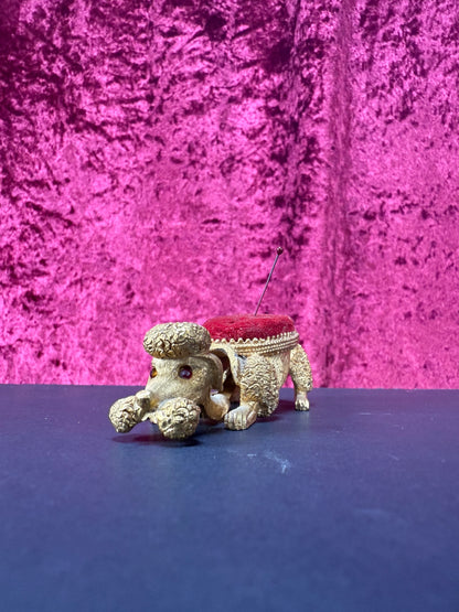 Vintage Pin Cushion - Brass Bobblehead Poodle - Florenza Italy