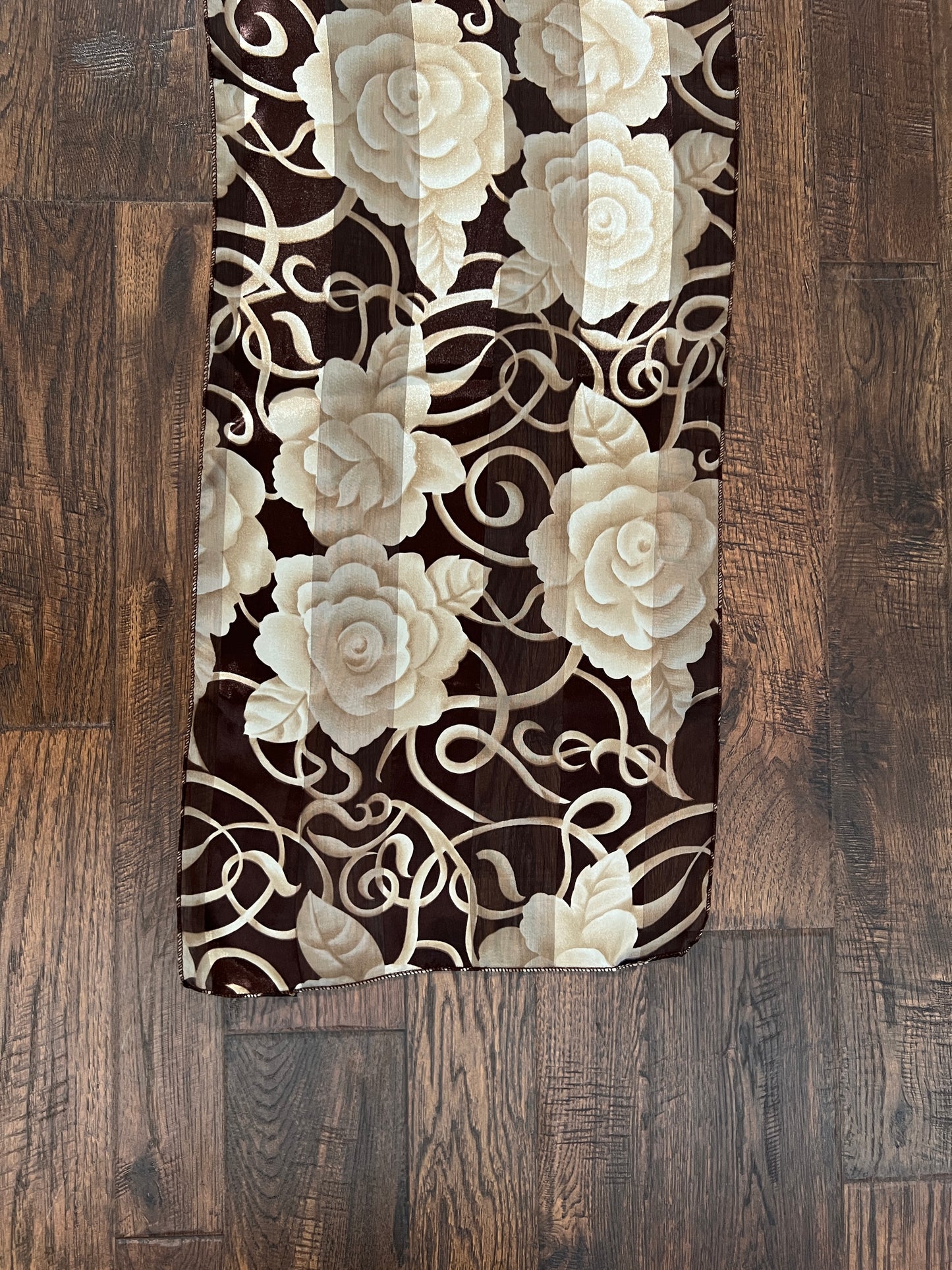 Vintage Floral Scarf - Brown Ivory Rose Semi Sheer Wrap