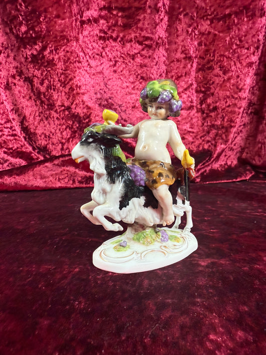 Vintage Porcelain Figure - Felix Zeh - Bacchus on Goat