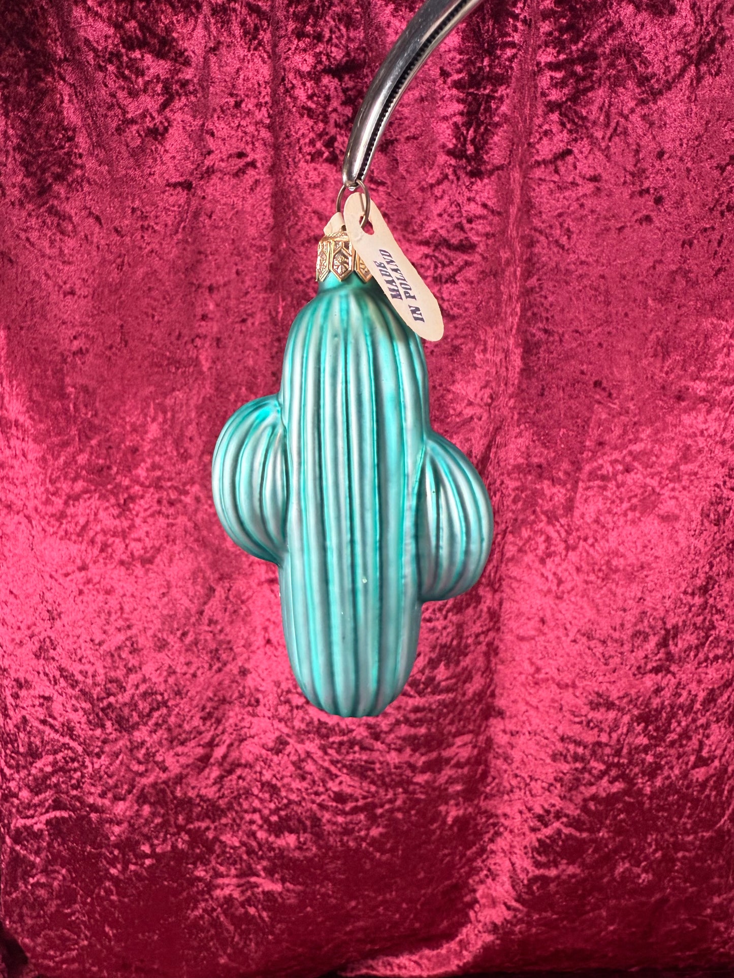 Vintage Christmas - Handblown Glass Ornament - Green Cactus - Euro Vue - Made In Poland