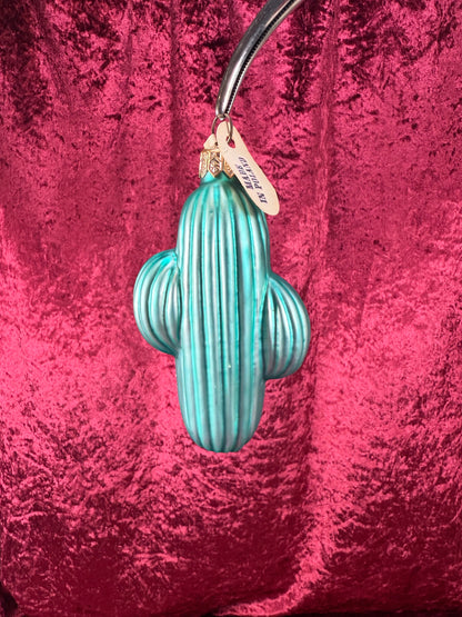Vintage Christmas - Handblown Glass Ornament - Green Cactus - Euro Vue - Made In Poland