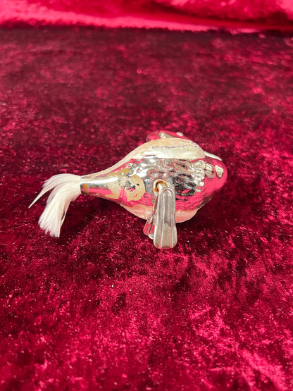 Vintage Christmas - Glass Clip-On Ornament - Silver Swan with Feather Tail