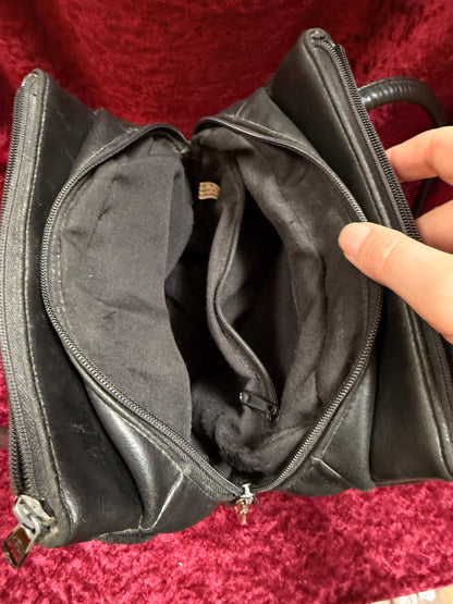 Vintage Accessories - Black Faux Leather Shoulder Bag with Gold Details