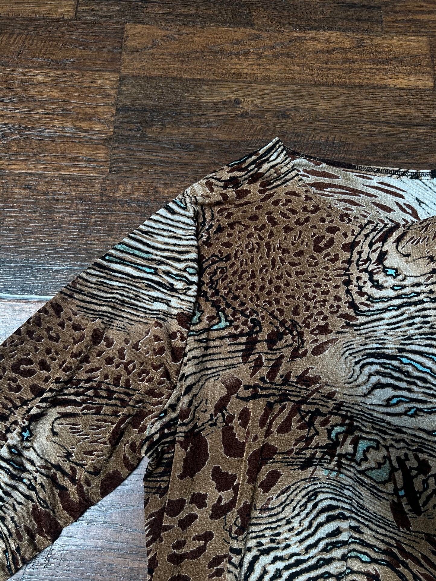 Vintage Rayon Blend Animal Print Top – Abstract Safari Long Sleeve – Large