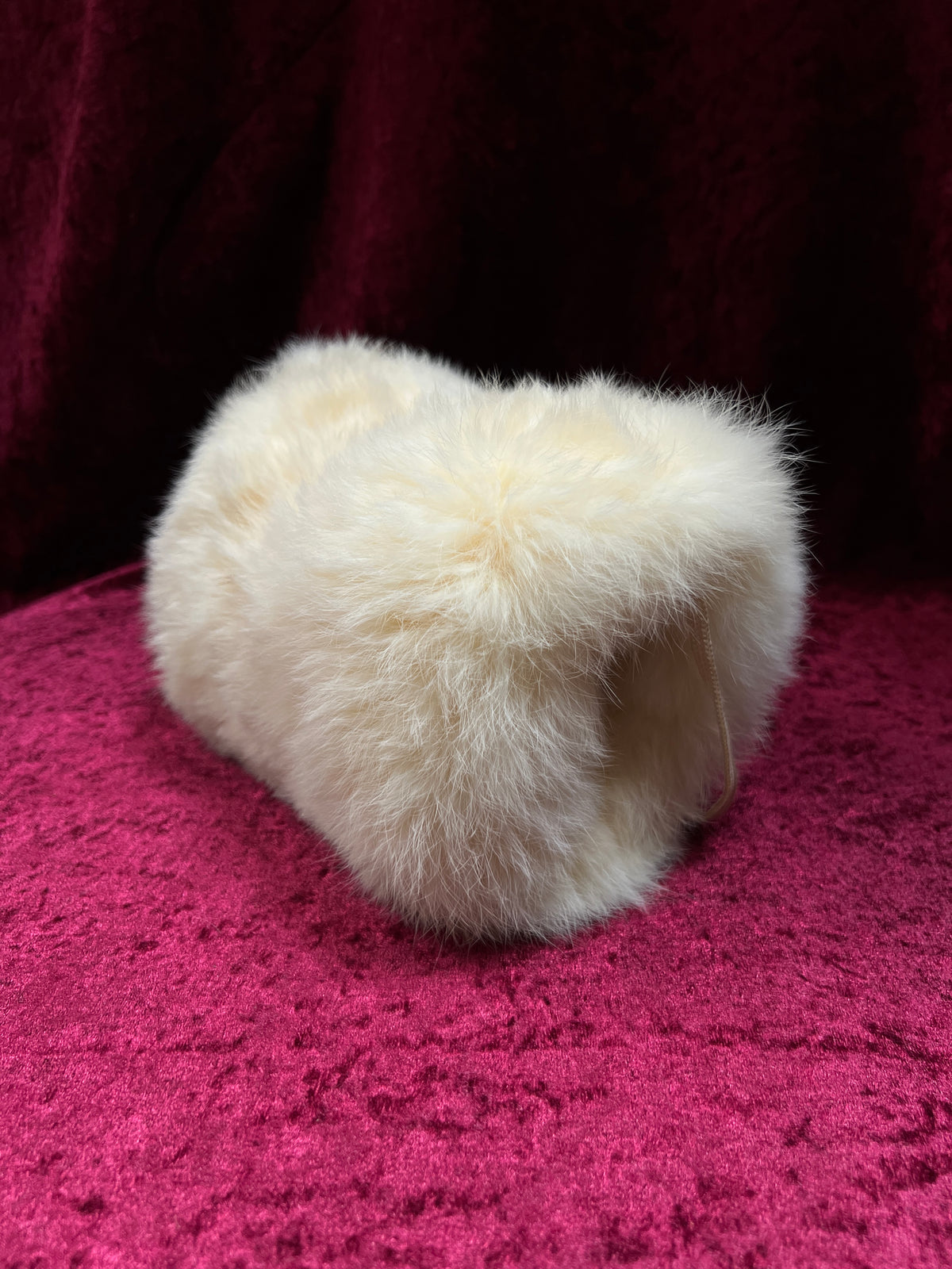 Vintage Real Rabbit Fur Hand Muff - Ivory Plush Hand Warmer with Shoulder Strap