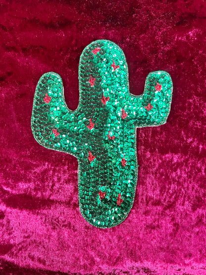 Vintage Sewing Notions - Sequin Appliqué Set - Saguaro Cactus with Red Accents