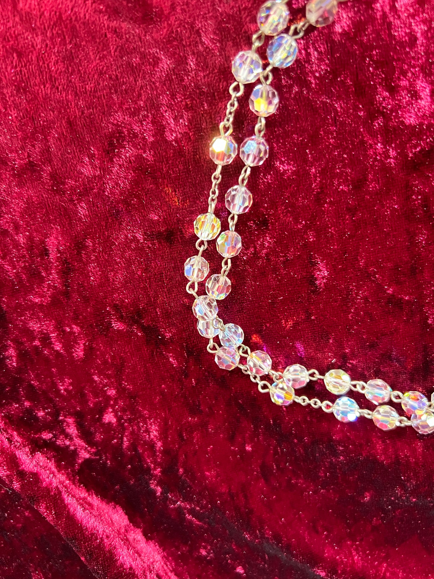 Vintage Jewelry - Italian Rosary - Sterling Silver - Aurora Borealis Faceted Beads - 20.25”