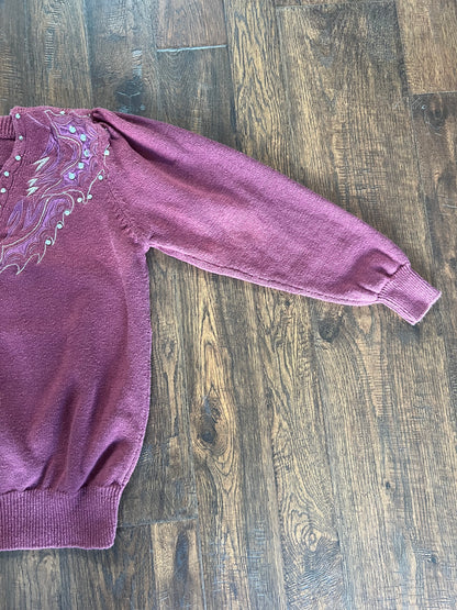 Vintage Clothing - Embellished Knit Sweater - Pink - Medium - Cervelle