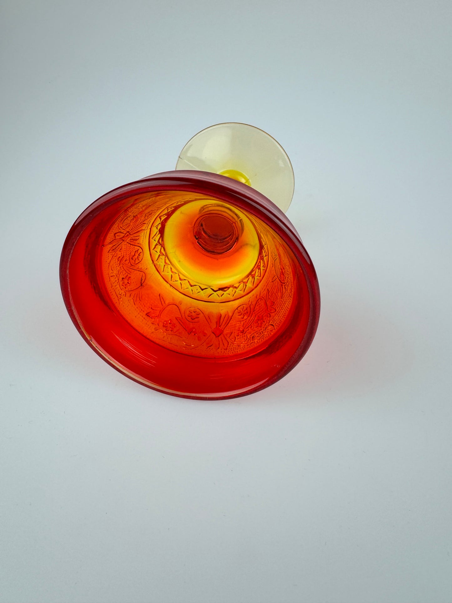 Vintage Ornate Ruby Red & Yellow Cadmium Amberina Wine Glass