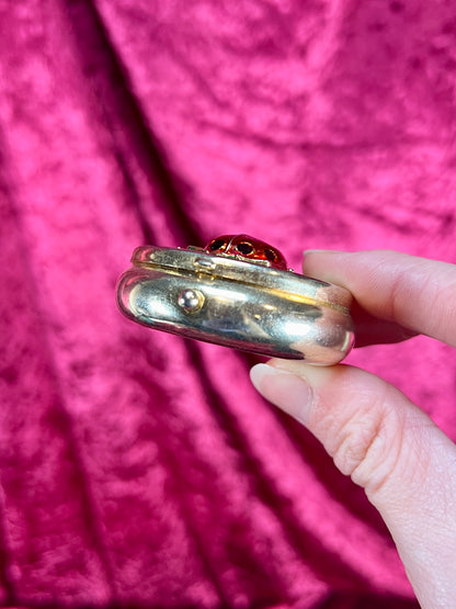 Vintage Vanity - 3-Compartment Pill Box - Gold Tone - Enamel Lid - Lady Bug