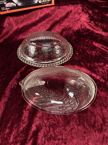 Vintage Crystal Glass Hen on Nest Dish – Beaded Rim Covered Candy Bowl with Original Box