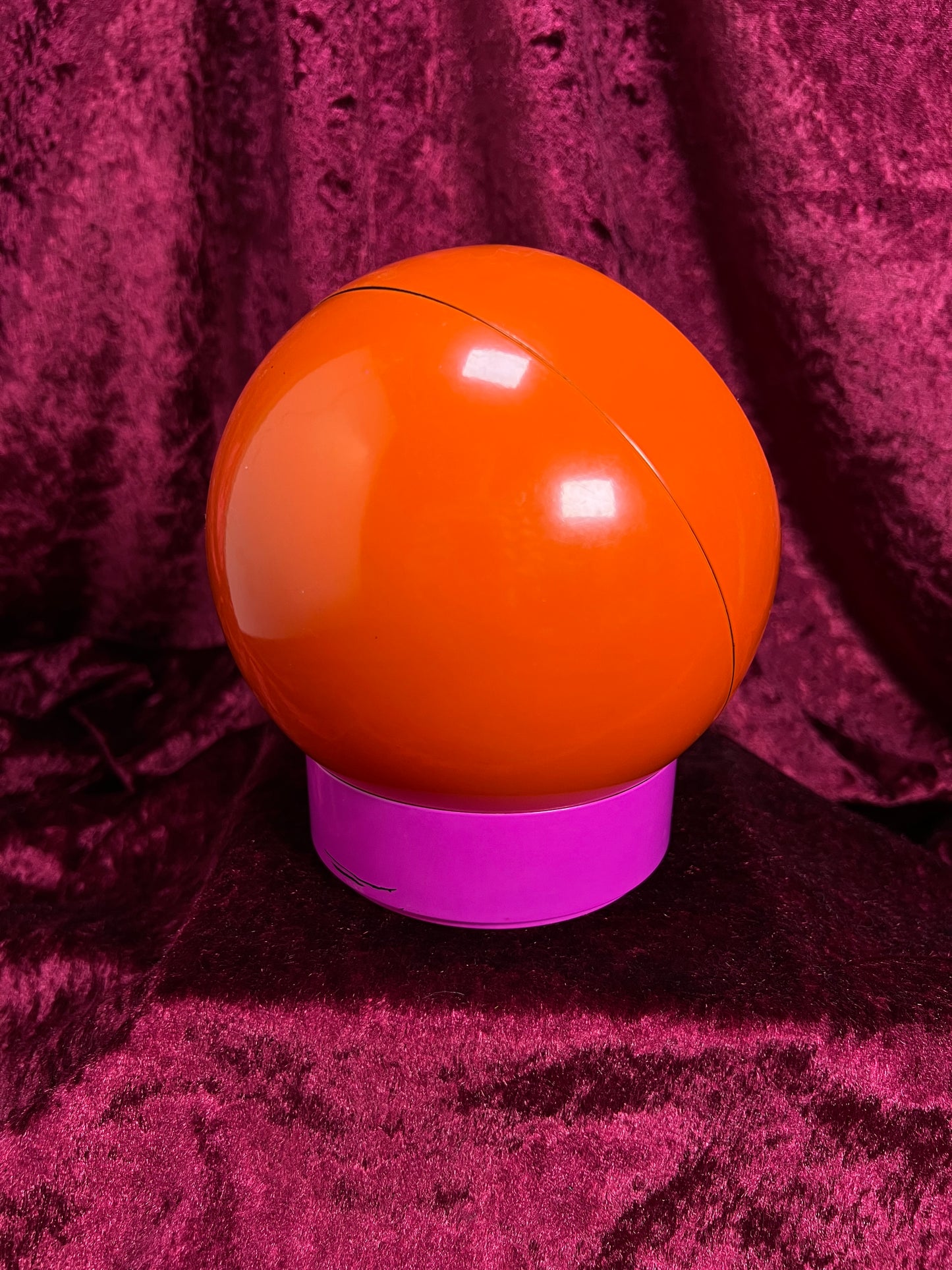 Vintage Plastic Ball Vanity Mirror - Mod Space Age Orange Pink Swivel - Japan