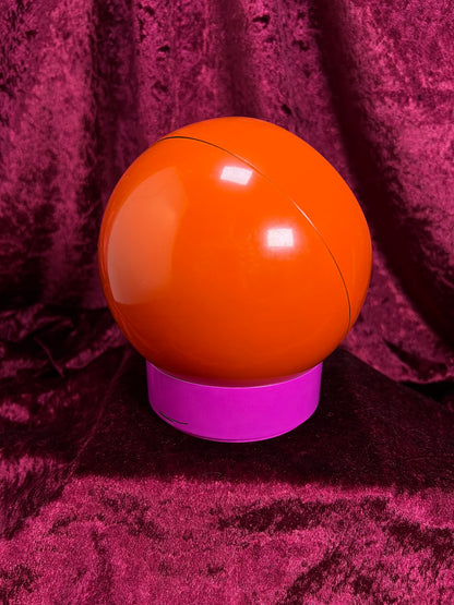 Vintage Plastic Ball Vanity Mirror - Mod Space Age Orange Pink Swivel - Japan