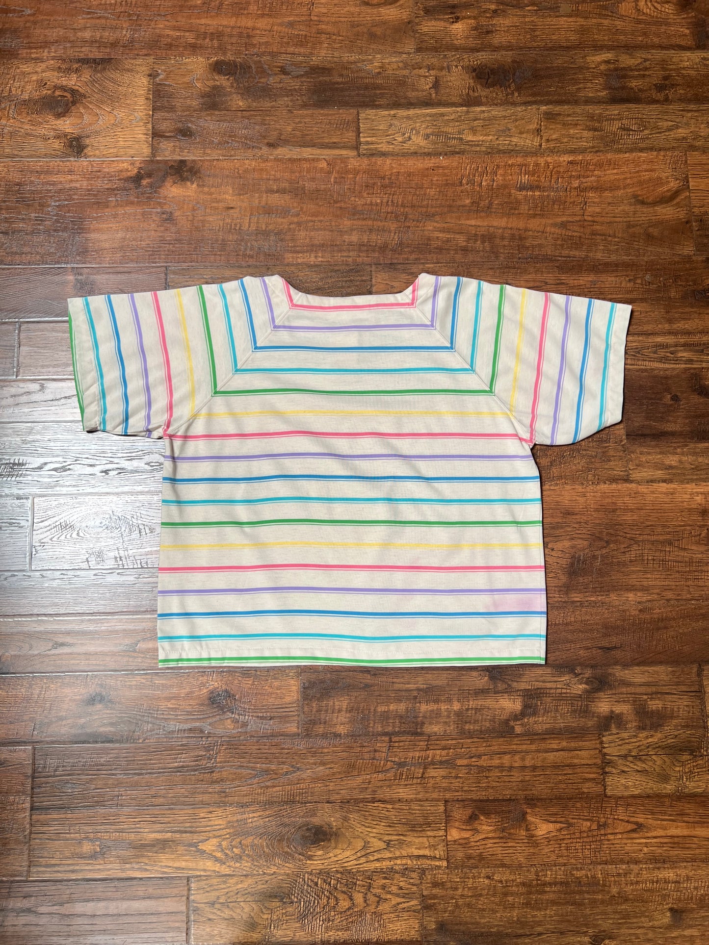 Vintage Clothing - Relaxed Fit T-Shirt - Multicolor Pastel Horizontal Stripes - Partners II - Large