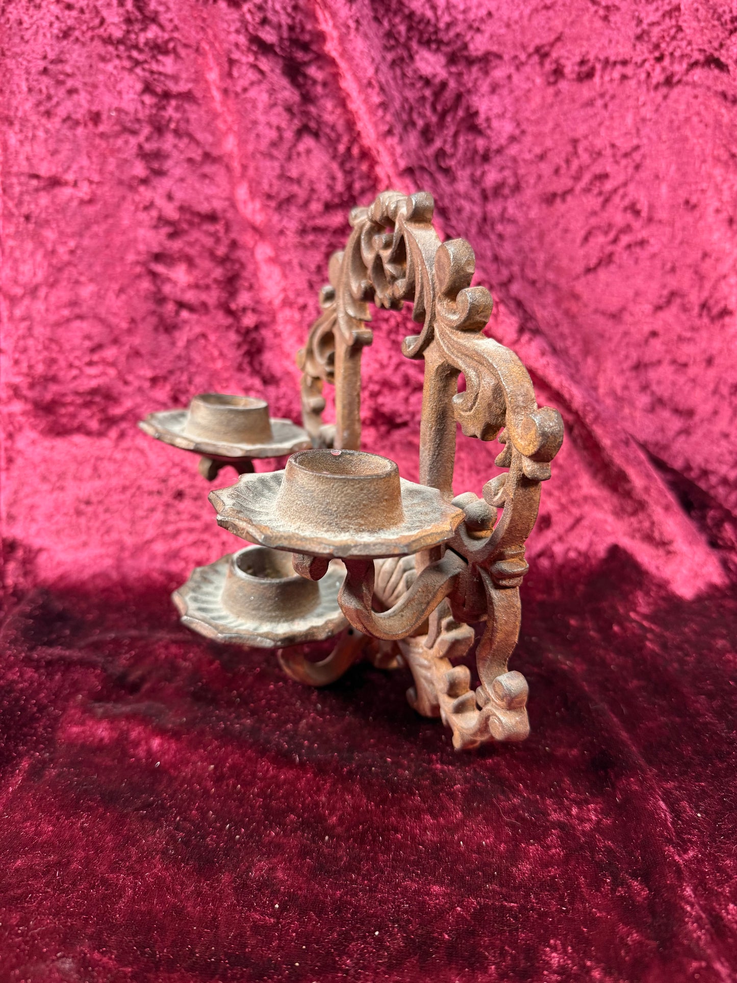 Antique Decor - Cast Iron 3 Candle Sconce - Gothic Style Fixture