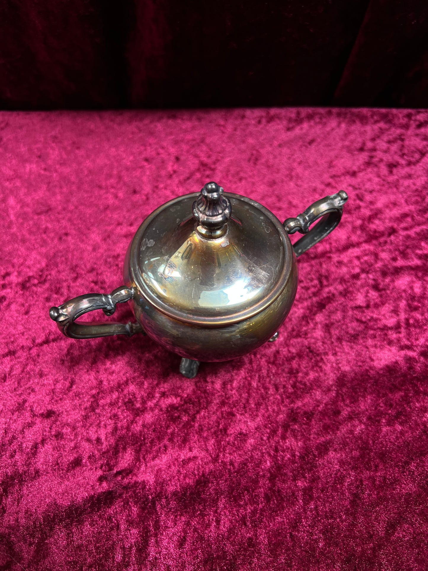 Vintage Silverplate Sugar Bowl - Footed Lidded Trophy Style