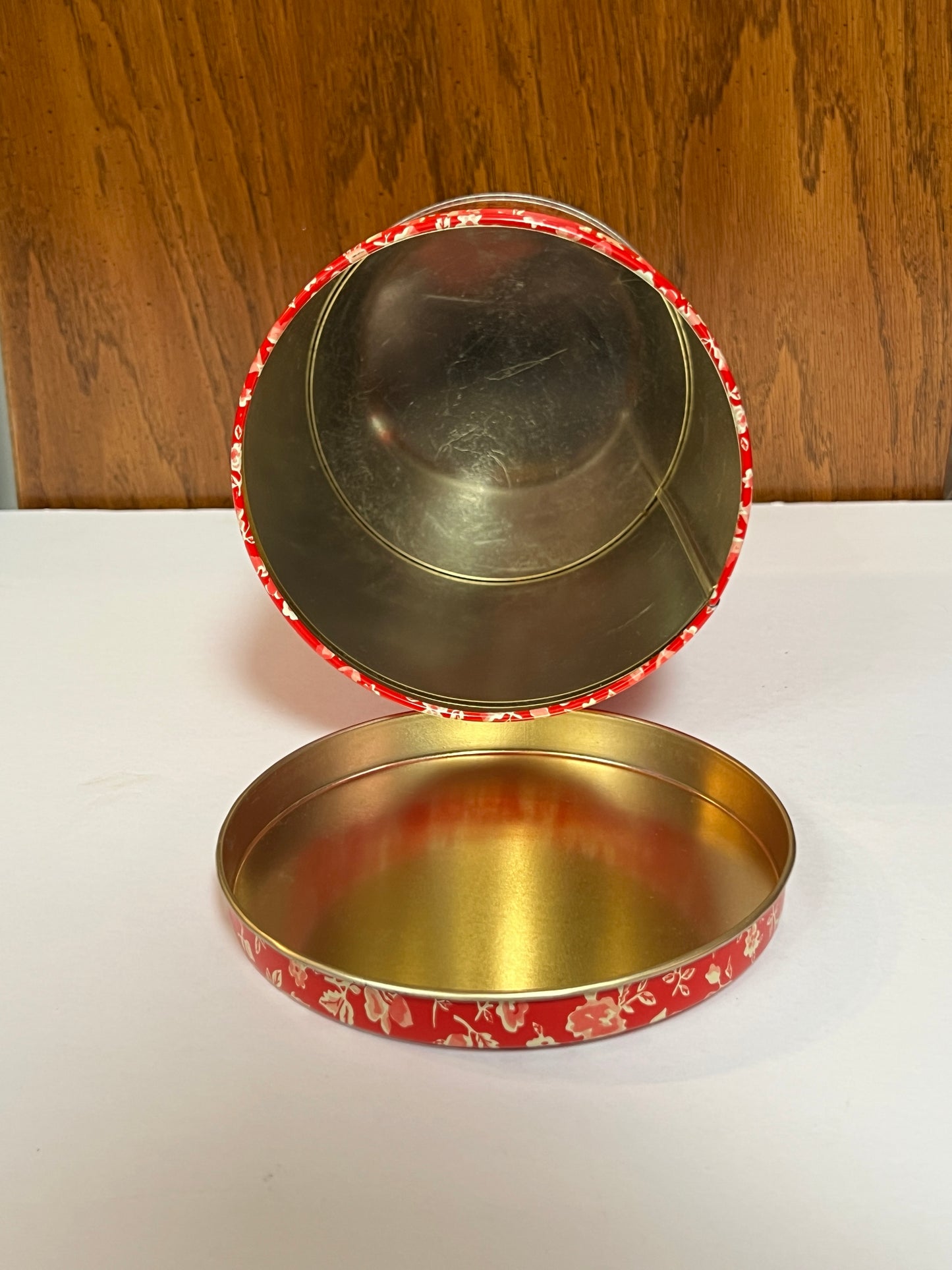 Vintage Kitchen - Metal Storage Tin - Red and Cream Florals - Made In Italy