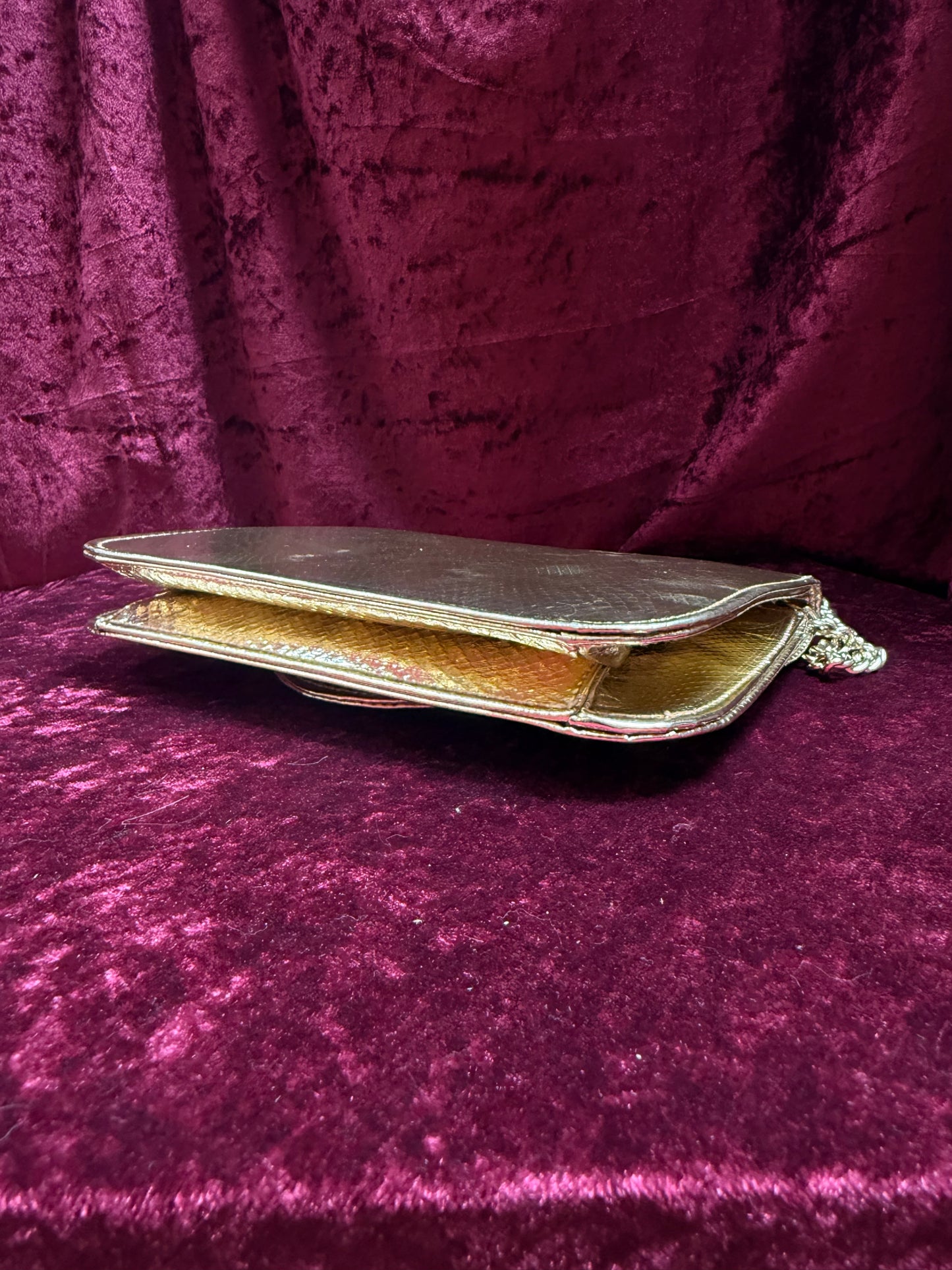 Vintage Accessories - 1980s Gold Metallic Evening Purse with Chain Shoulder Strap - Walborg