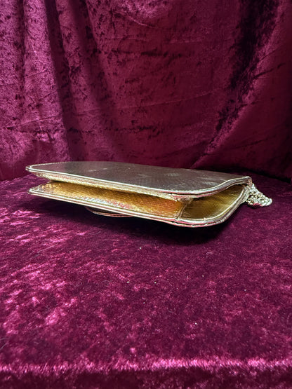 Vintage Accessories - 1980s Gold Metallic Evening Purse with Chain Shoulder Strap - Walborg