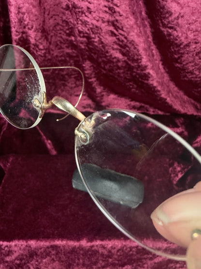 Antique Gold Filled Pince-Nez Eyeglasses – Rimless Spectacles with Chinn-Beretta San Francisco Case