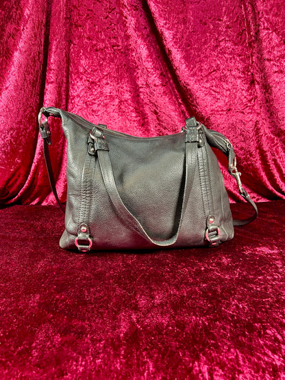 Vintage Accessories - Purse - Black Pebble Leather with Silver Hardware - Purple Lining - Coach