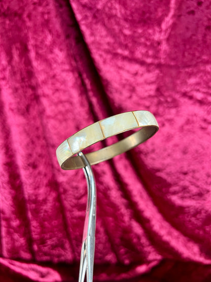 Vintage Jewelry - Bangle Bracelet - Brass with Inlaid Abalone Shell