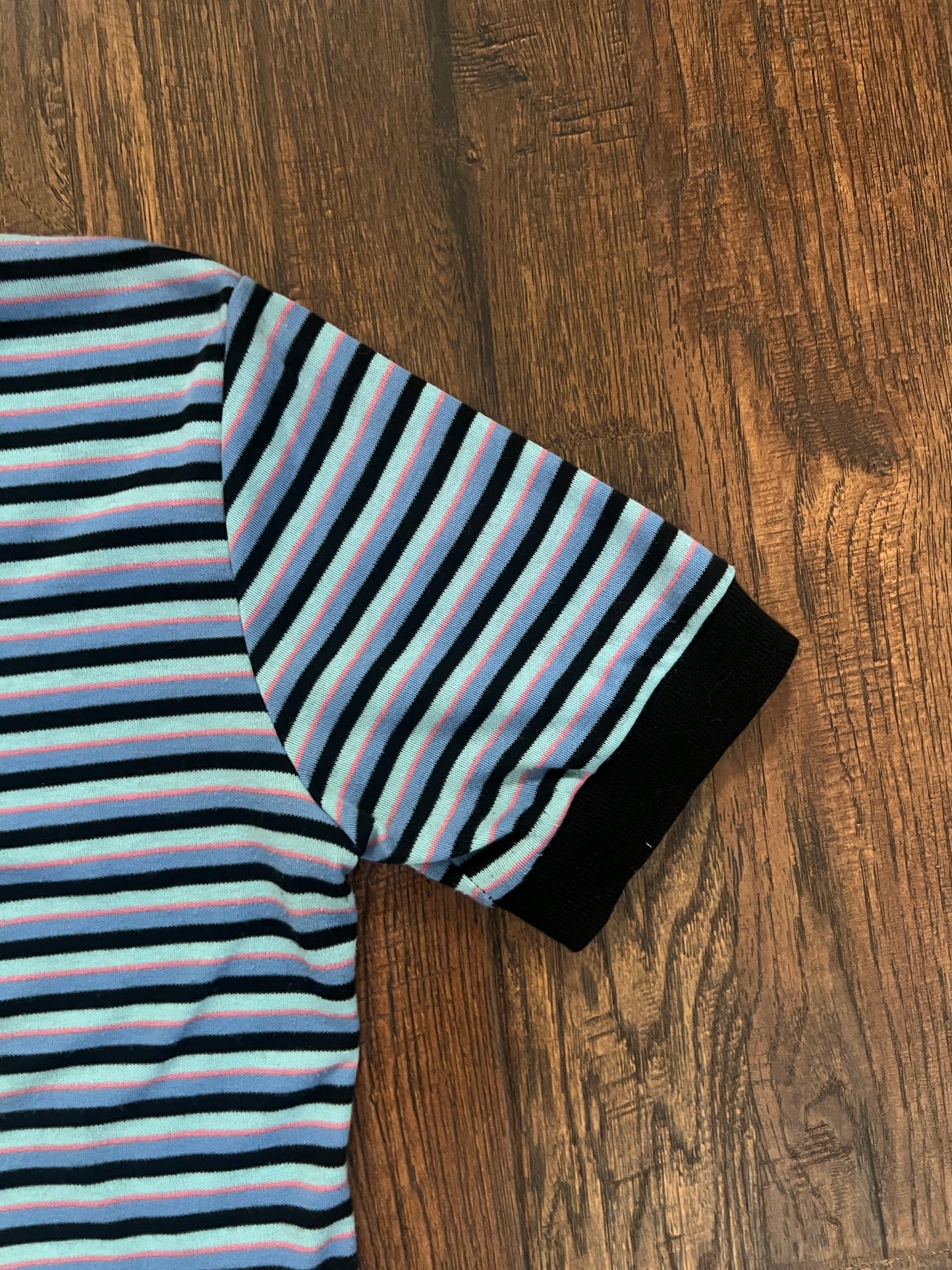 Vintage Yves Saint Laurent Striped Polo Shirt - Blue Black Short Sleeve - Medium