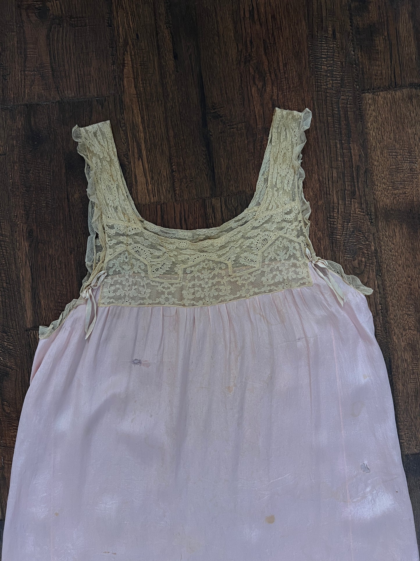Vintage 1940s Pink Shift Nightgown - Sleeveless Lace Trim Slip Dress - Medium