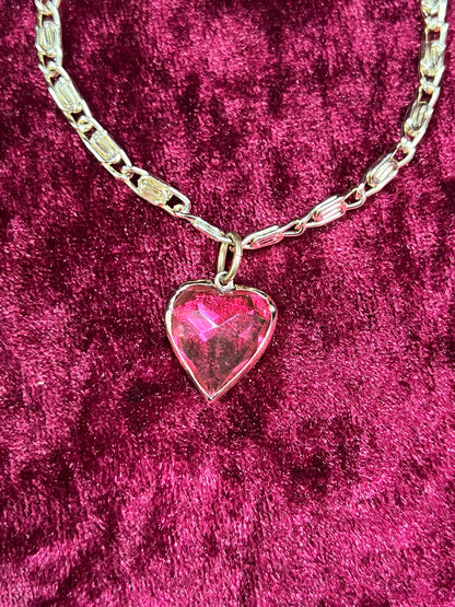 Vintage Jewelry - Bracelet - Gold Tone Metal - Pink Heart Pendant - Germany