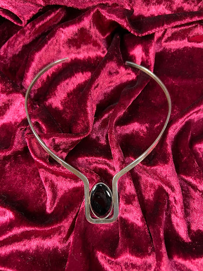 Vintage Jewelry - Modernist Collar Necklace - Sterling Silver - Black Onyx - JPA