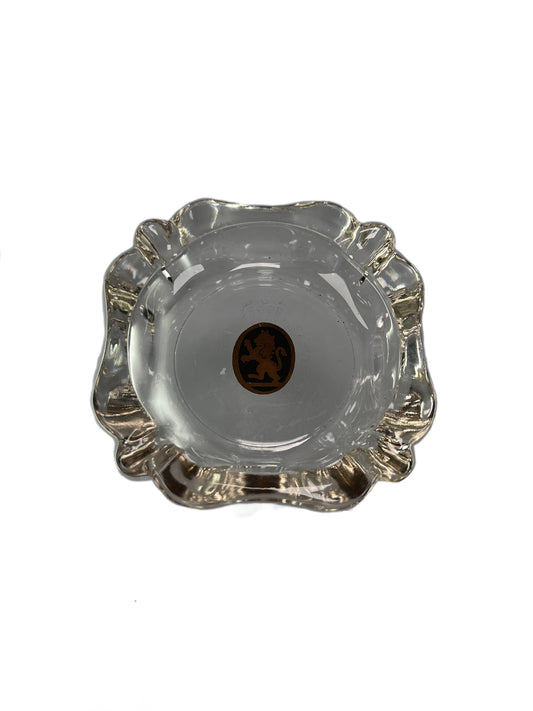 Vintage Ashtray - Belgium Heraldic Lion Crest - Clear Glass