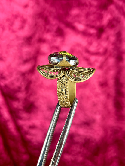 Vintage Jewelry - Adjustable Cocktail Ring - Brass - Aurora Borealis Crystal - West Germany
