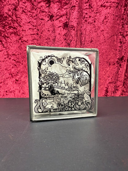 Vintage Trinket Box - Glass - Hand Painted Magical Forest Scene - Mirrored Bottom - Stained Glass Arts