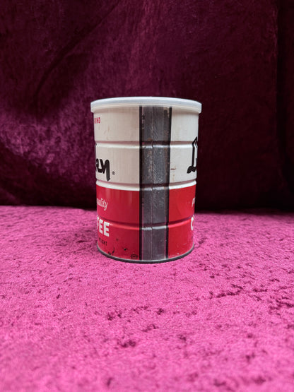Vintage Lucky Metal Coffee Can - San Leandro California Red White Regular Grind One Pound Tin