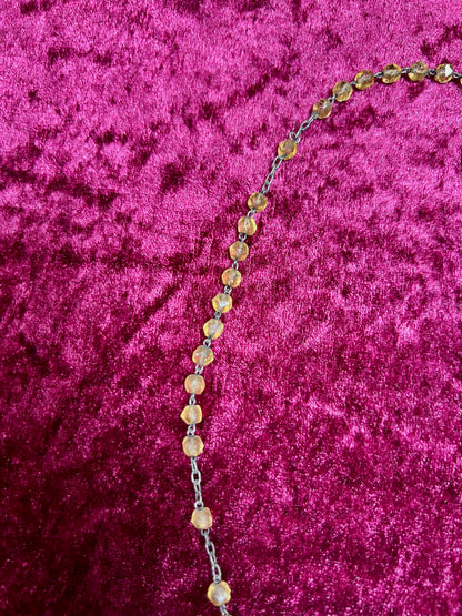 Vintage Jewelry - Rosary Beads - Faceted Amber Beads - Silver Tone Cross - 13.75"
