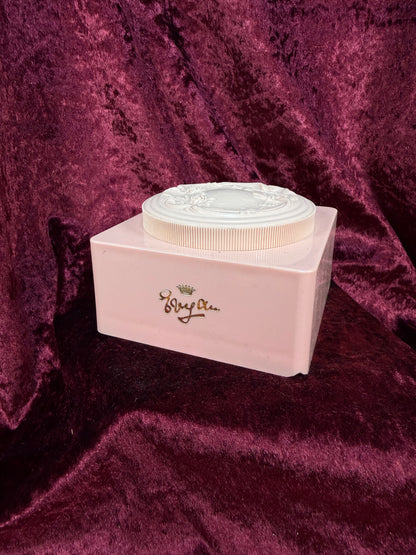 Vintage Vanity - Pink Plastic Powder Box – Art Nouveau Lady Reclining Lid - Evyan