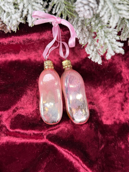 Vintage Christmas - Handblown Glass Ornament - Pink Ballet Slippers - Home For The Holidays