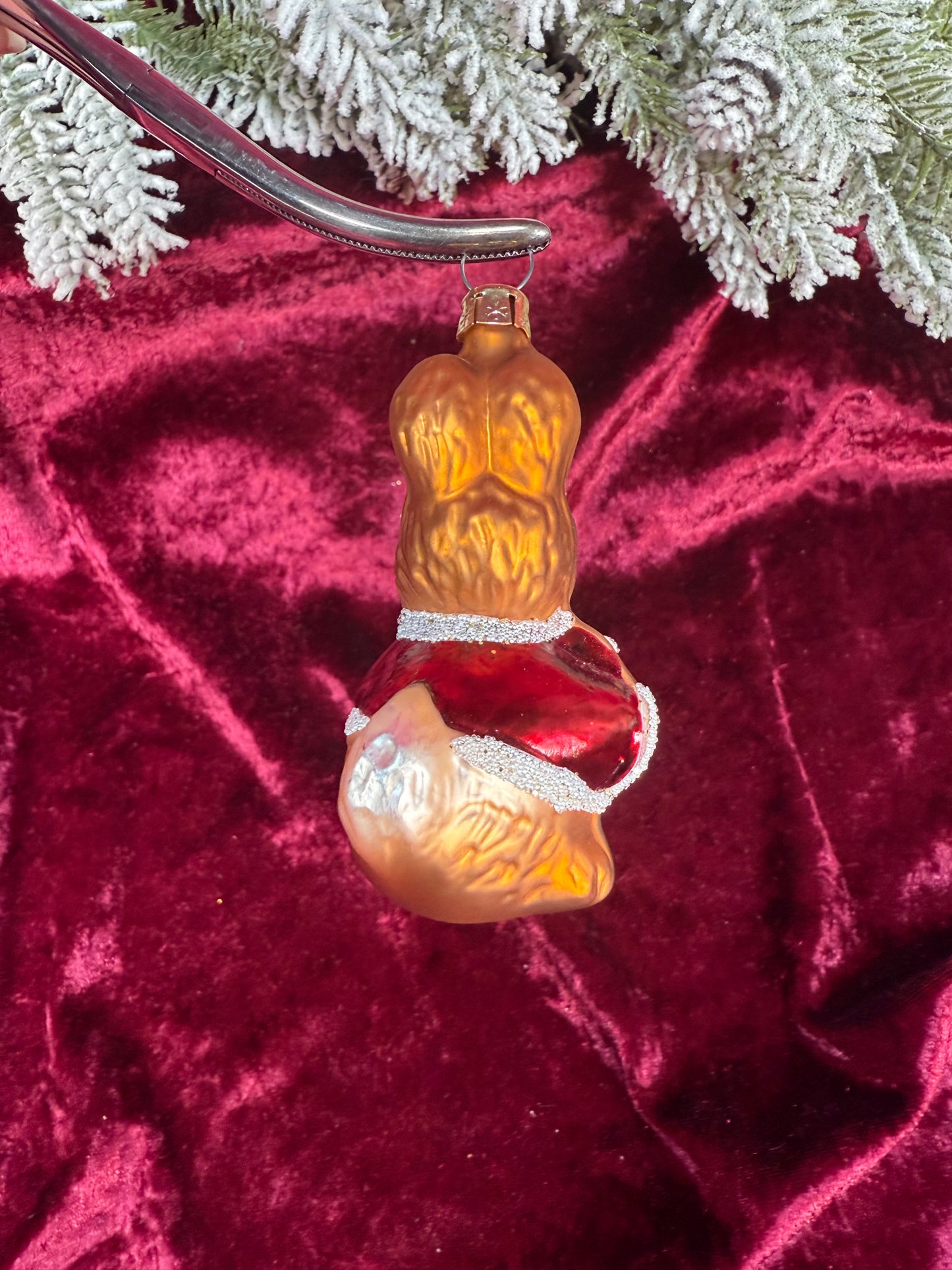 Vintage Christmas - Handblown Glass Ornament - Santa Bunny Holding A Flower - Czech Republic