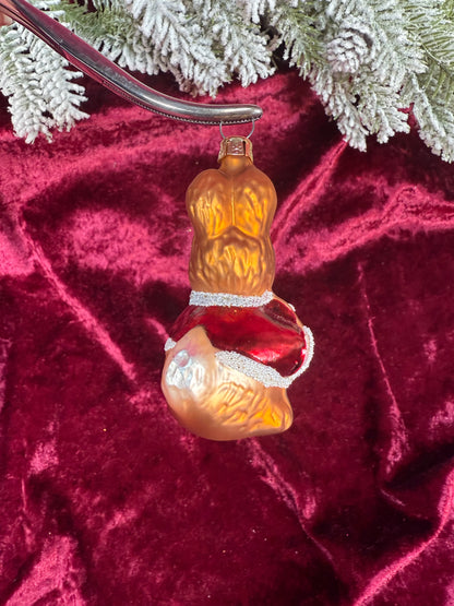 Vintage Christmas - Handblown Glass Ornament - Santa Bunny Holding A Flower - Czech Republic