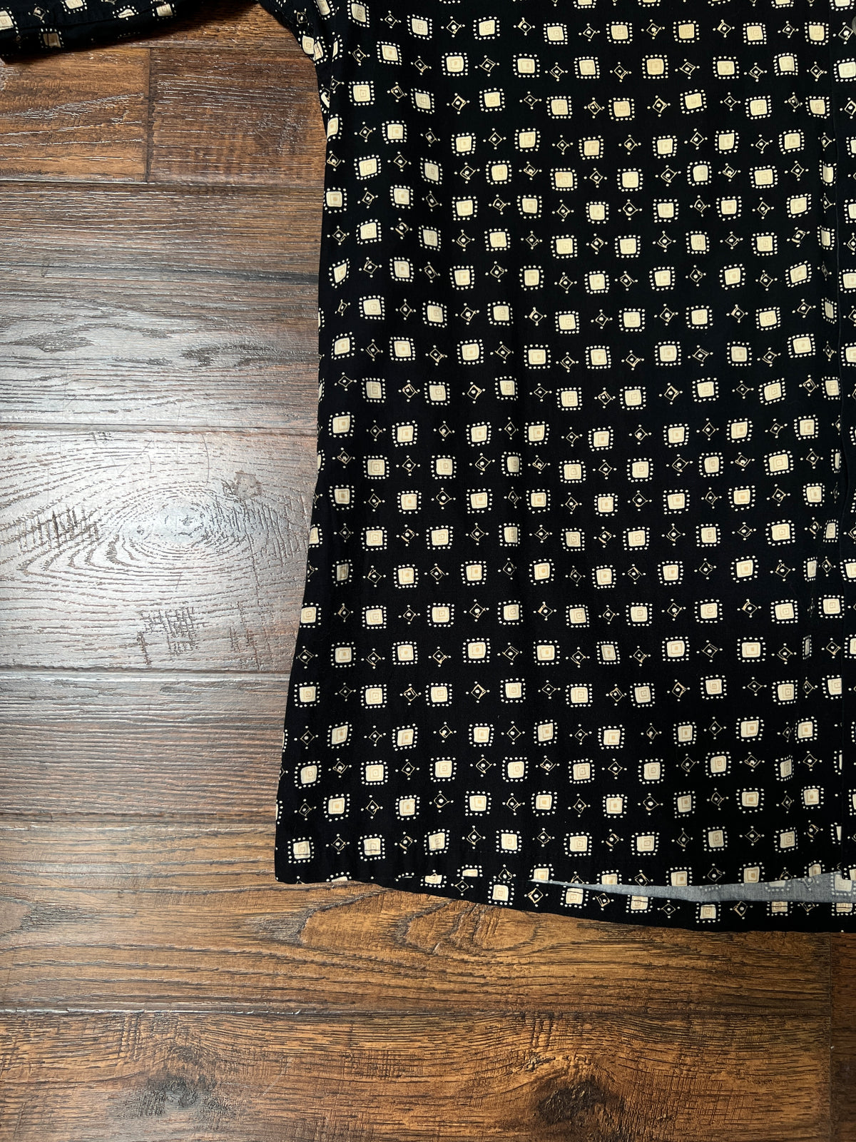 Vintage Pierre Cardin Cotton Shirt – Black and Beige Geometric Print – Size Large