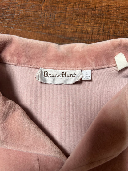 Vintage Clothing - Long Sleeve Velour Polo - Light Pink with Double Stripes - Bruce Hunt Made In U.S.A - Large