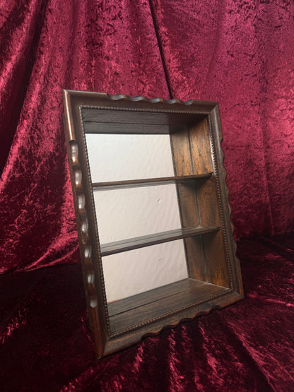 Vintage Wood Wall Trinket Shelf – Mirror Back Curio Shadow Box with Scalloped Frame