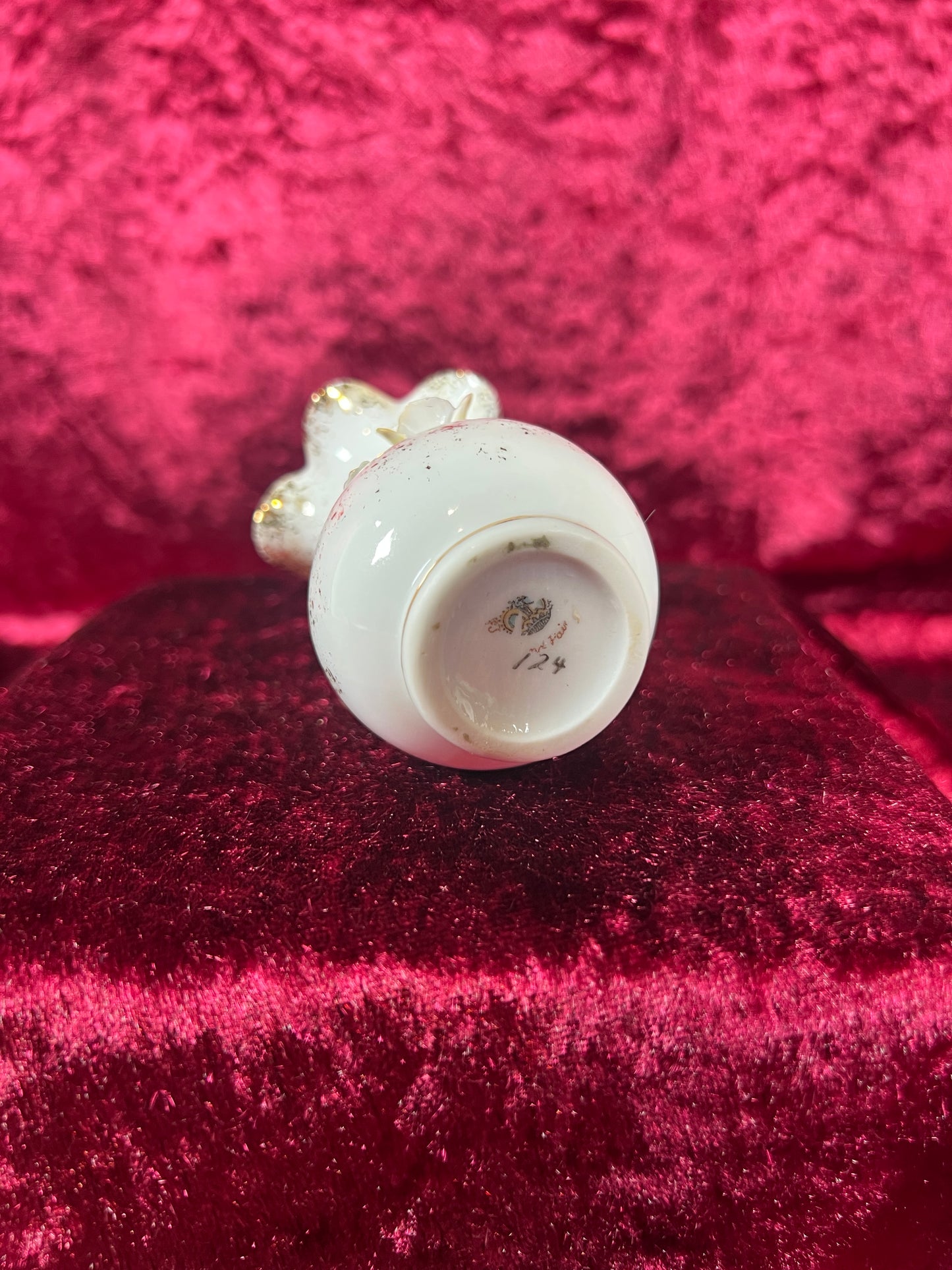 Vintage Figurine - Porcelain Miniature Bud Vase - Frilly 3D Flowers