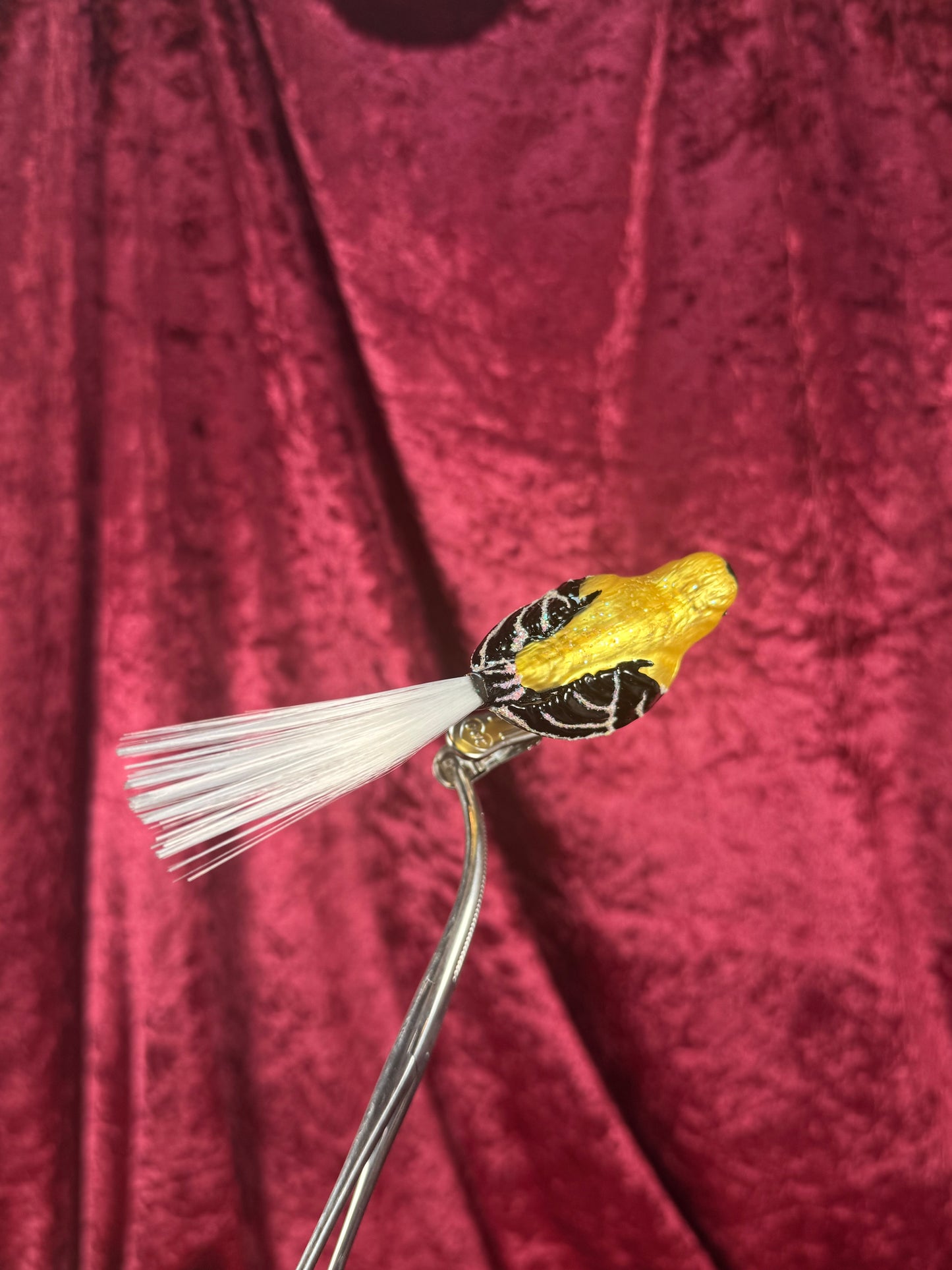 Vintage Christmas - Handblown Glass Clip On Ornament - Yellow Chickadee with Nylon Hair Tail